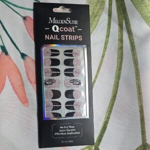 Black and Silver Press-On Nail Strips with Crescent Design